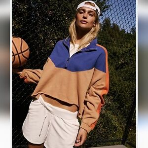 FP Movement by Free People Colorblock Sweatshirt - Blue, Tan, and Orange